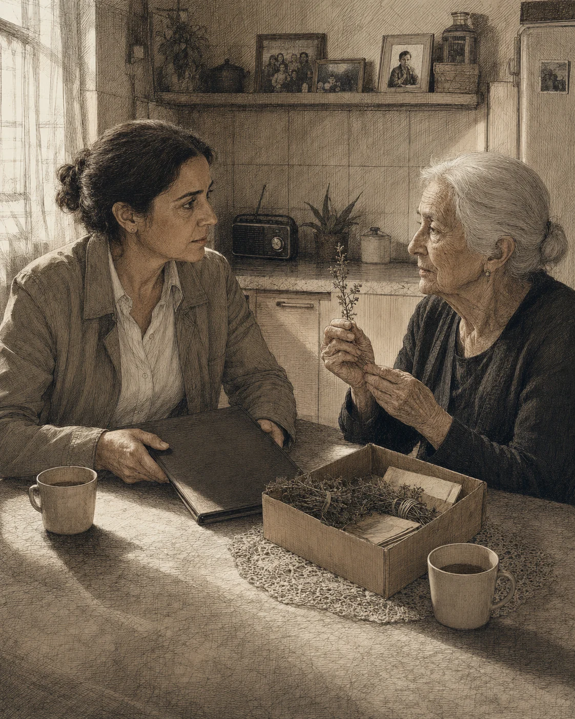 Isabel escucha a María explicar que los caminos se reconocían por el agua y el barro.