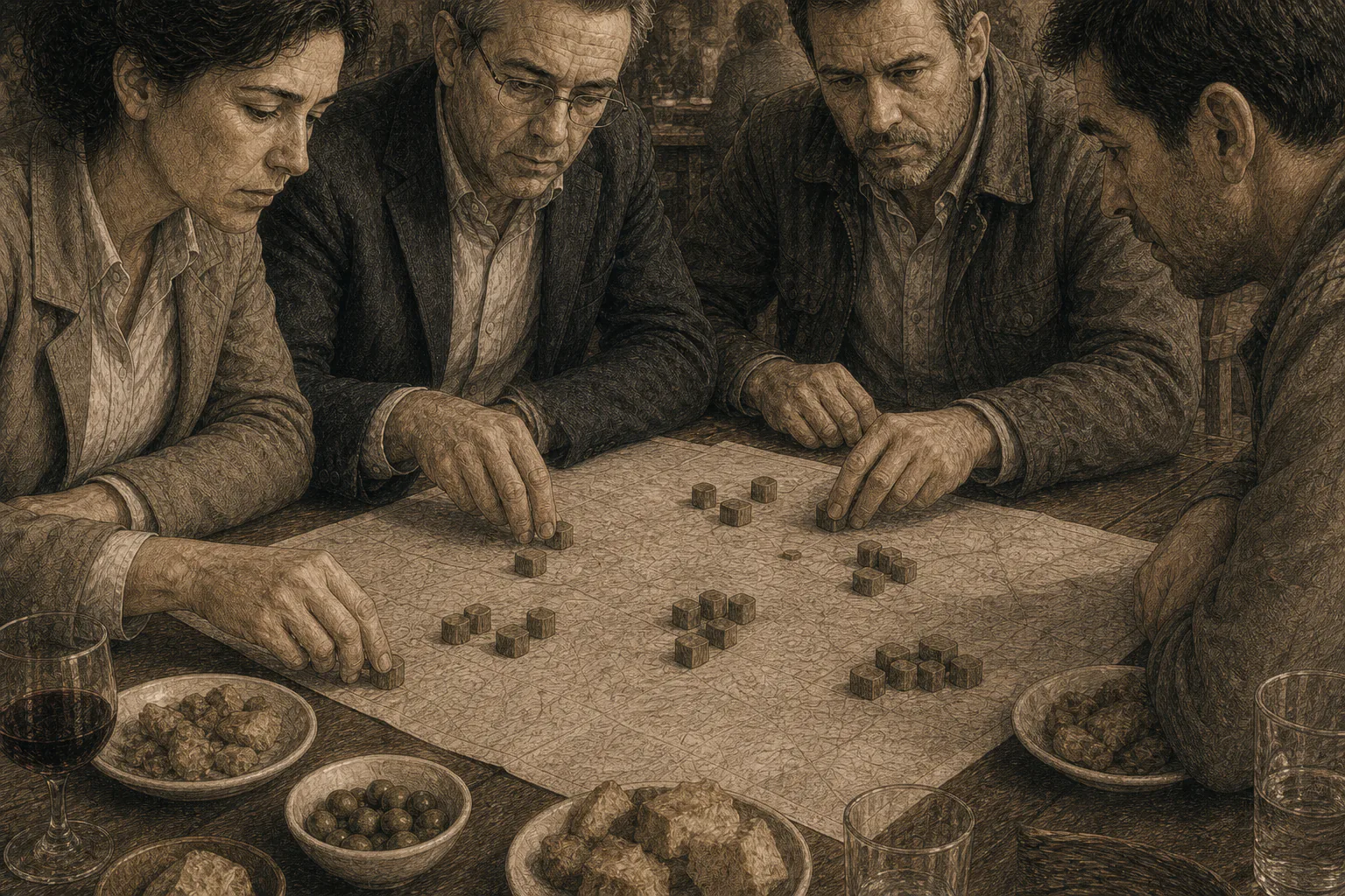 Isabel, Hale y Vicent representan sobre un mapa cómo las cajas pudieron moverse en grupos y mediante relevos.