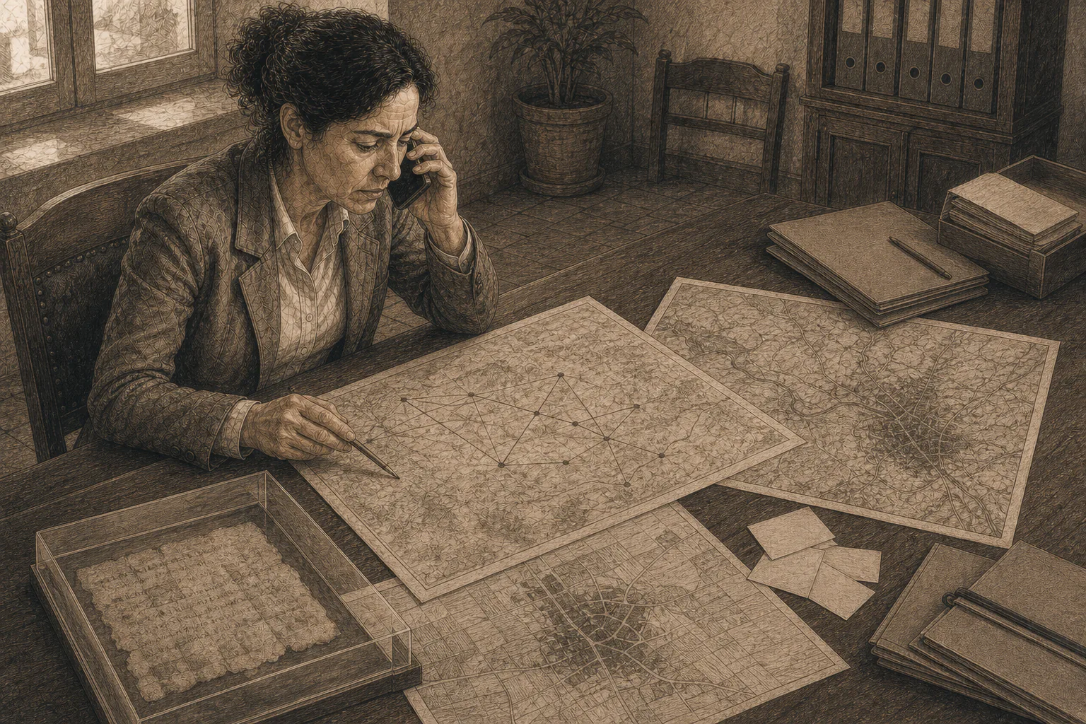 Isabel compara la Carta Pobla con mapas antiguos y actuales y obtiene una ruta imposible.