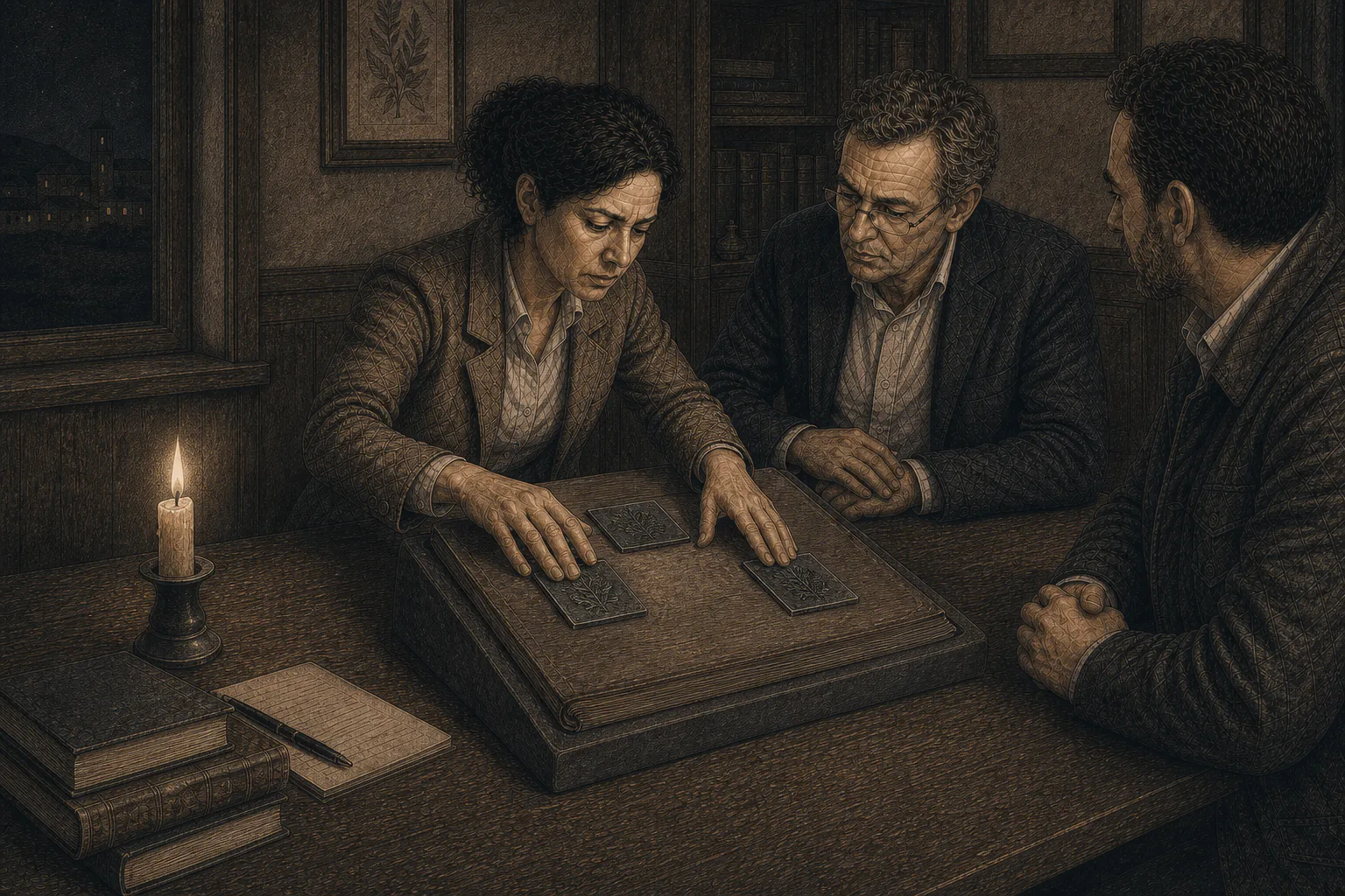 Caterina cubre un mapa y coloca tres matrices de plomo dejando el centro deliberadamente vacío.
